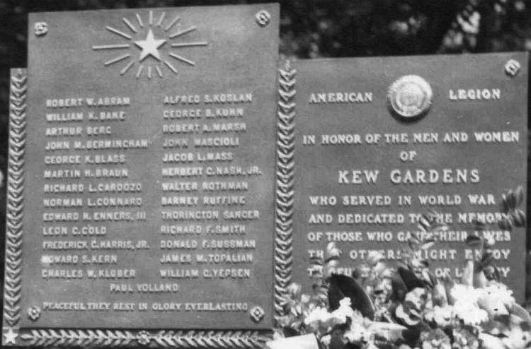 The bronze plaque includes the names of those that gave their lives.