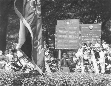 Dedication of the new World War II memorial in front of the Homestead Hotel, May 31, 1948.