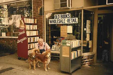 Bernard Titowsky in front of the Austin Book Shop on Austin Street in Kew Gardens, NY (1984).