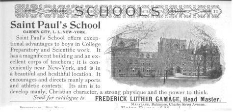 St. Paul's School in Garden City, NY c. 1897.