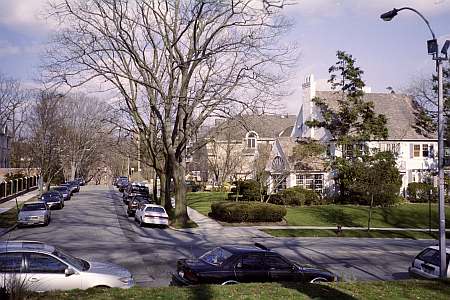 Mayfair Road looking east past Park Lane South in Kew Gardens, NY.
