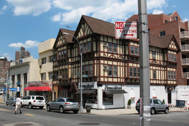 The Homestead Building on Lefferts Boulevard at the corner of Cuthbert Road, Kew Gardens, NY (2001).