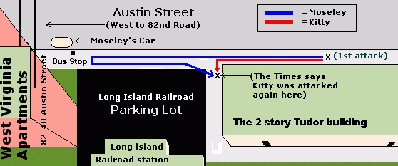 Diagram showing the scene of the Kitty Genovese murder on March 13, 1964 in Kew Gardens, NY.