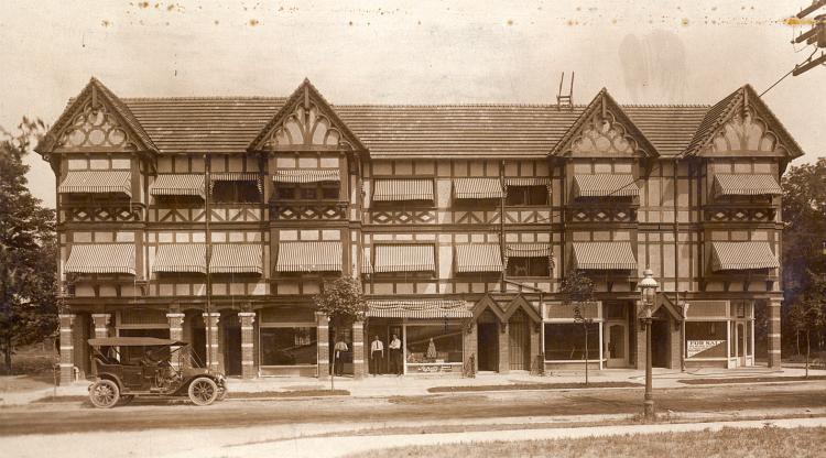 The Homestead Apartments on Lefferts Boulevard at Cuthbert Road, Kew Gardens, NY, c. 1920.