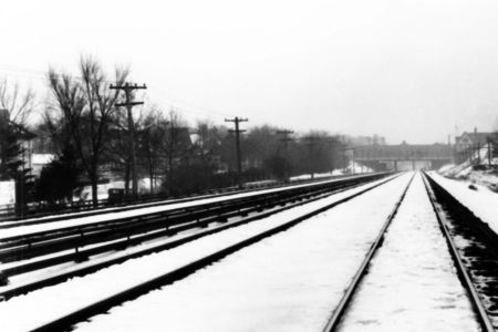 Looking west on the Long Island Rail Road tracks near the point of impact.