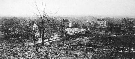 Looking south from the Cornfield (also known as Cornhill) at today's Mayfair Road and Park Lane South in North Richmond Hill (today's  Kew Gardens), NY.